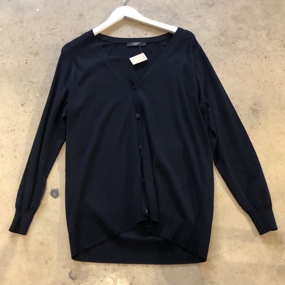 Weekend MaxMara Sottile Dark Blue Viscose-Blend Cardigan - Picture 2 of 10